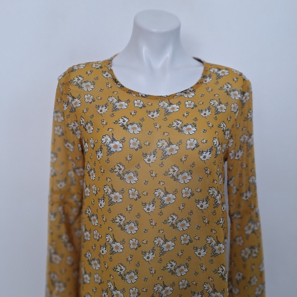 C&A Mustard Yellow Boho Floral Cottagecore Long Bell Sleeve Relaxed Fit Dress M - Picture 3 of 11